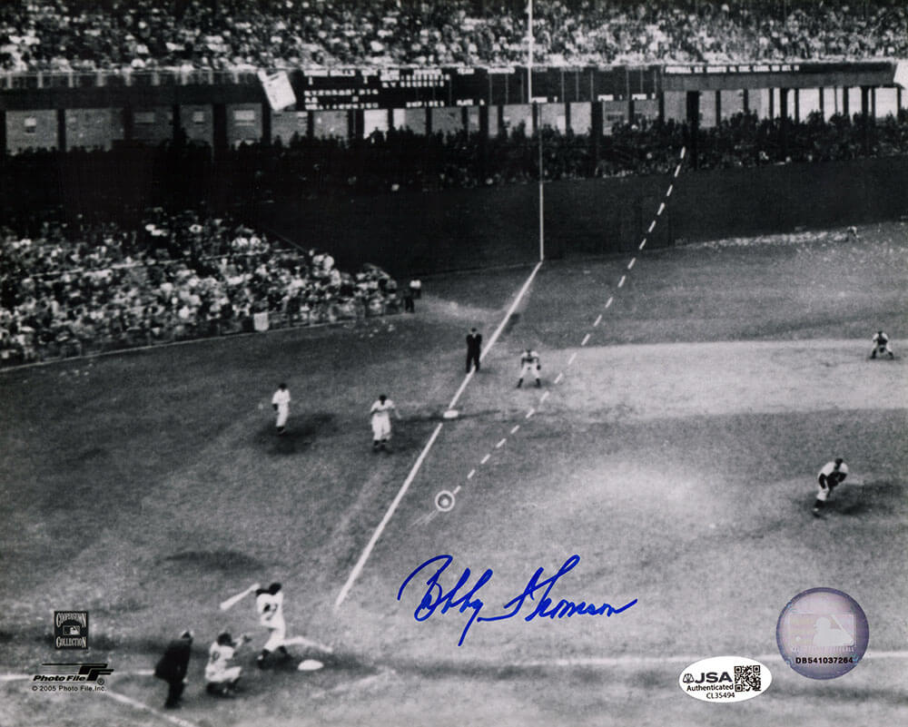 Bobby Thomson Signed Giants Shot Heard Around World HR B&W 8x10 Photo - JSA