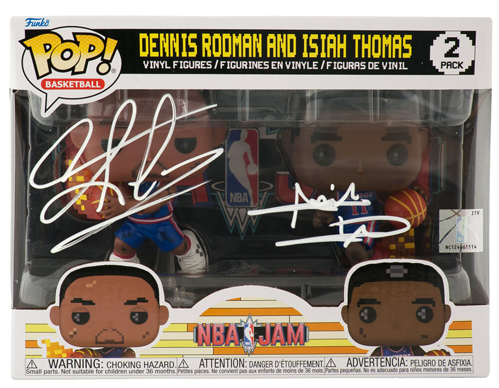 Isiah Thomas & Dennis Rodman Dual Signed Detroit Pistons NBA Jam Dual Funko Pop Doll