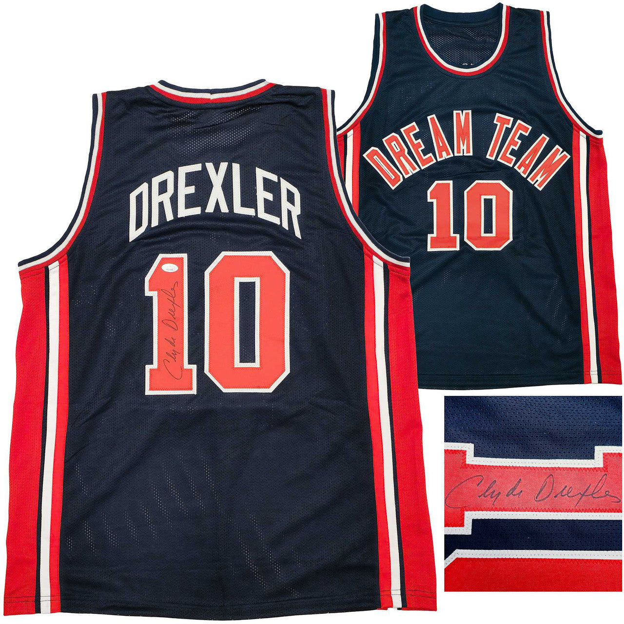 Team USA Clyde Drexler Autographed Blue Jersey JSA Stock #228812