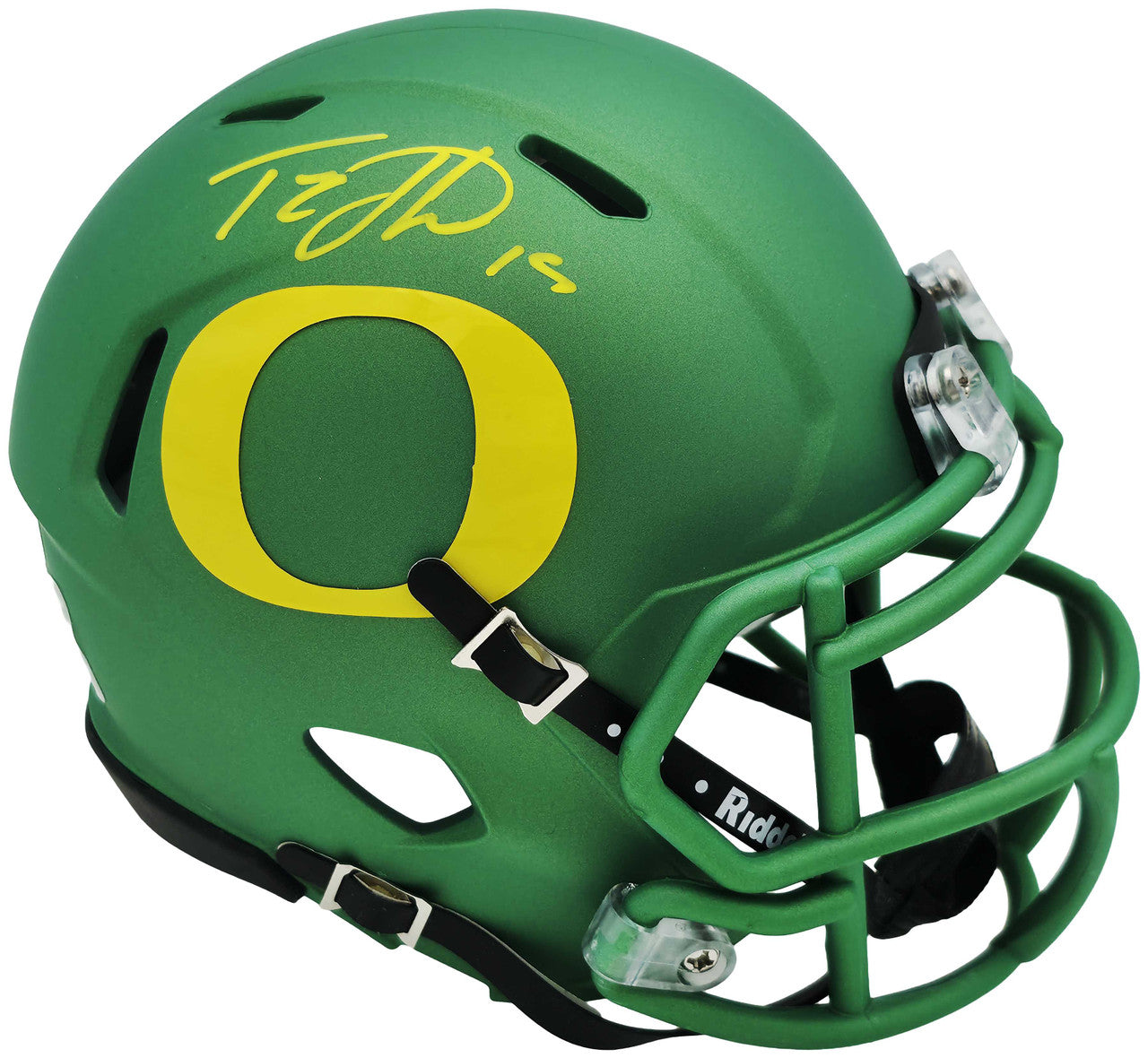 Tez Johnson Autographed Oregon Ducks Apple Green Speed Mini Helmet JSA Witness