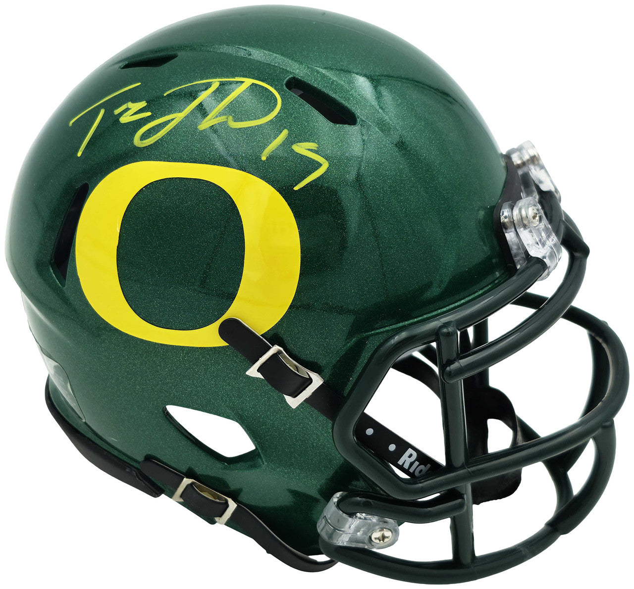 Tez Johnson Autographed Oregon Ducks Green Speed Mini Helmet JSA Witness