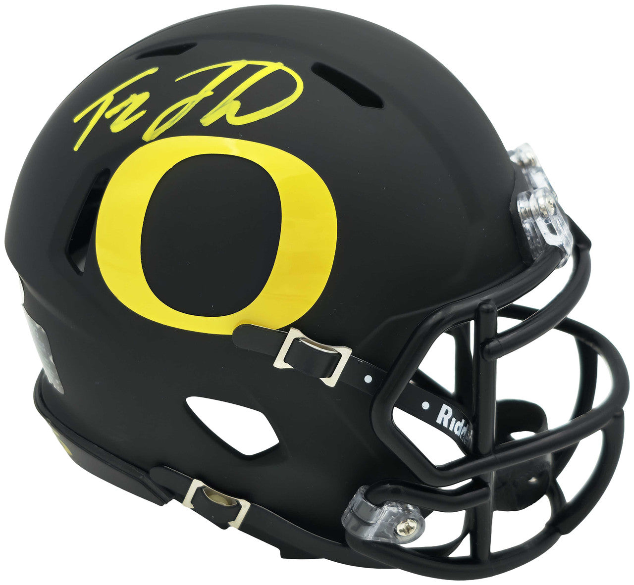 Tez Johnson Autographed Oregon Ducks Matte Black Speed Mini Helmet JSA Witness