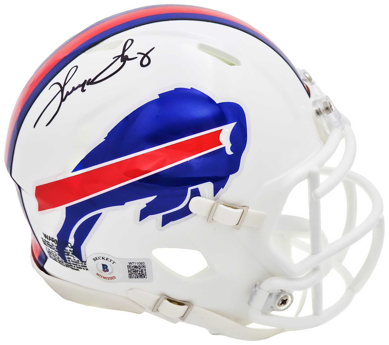 Thurman Thomas Autographed Buffalo Bills White Speed Mini Helmet Beckett BAS Witness Stock #220470