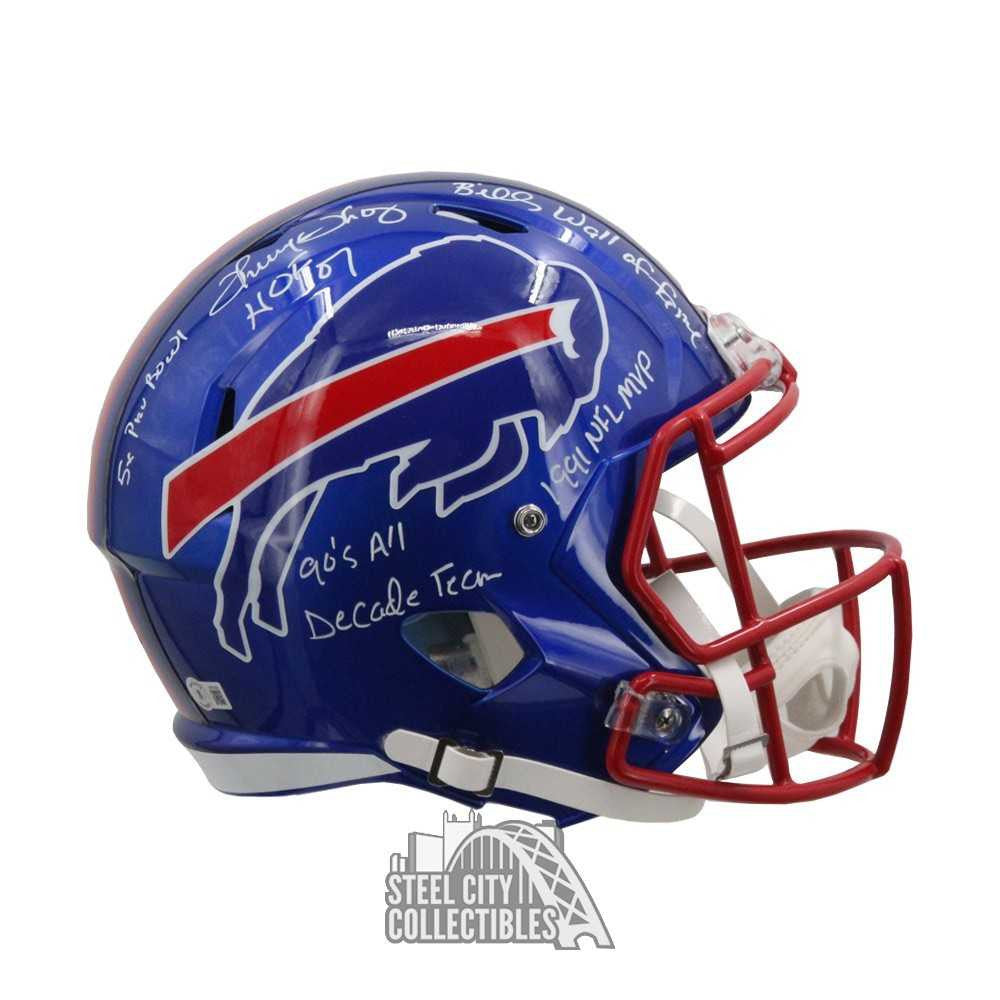 Thurman Thomas Autographed Buffalo Flash 5 Stats Full Size Replica Football Helmet - BAS