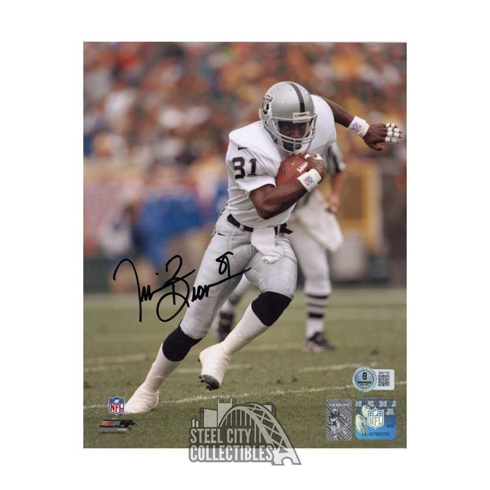 Tim Brown Autographed Oakland 8x10 Football Photo - BAS (White Jersey)