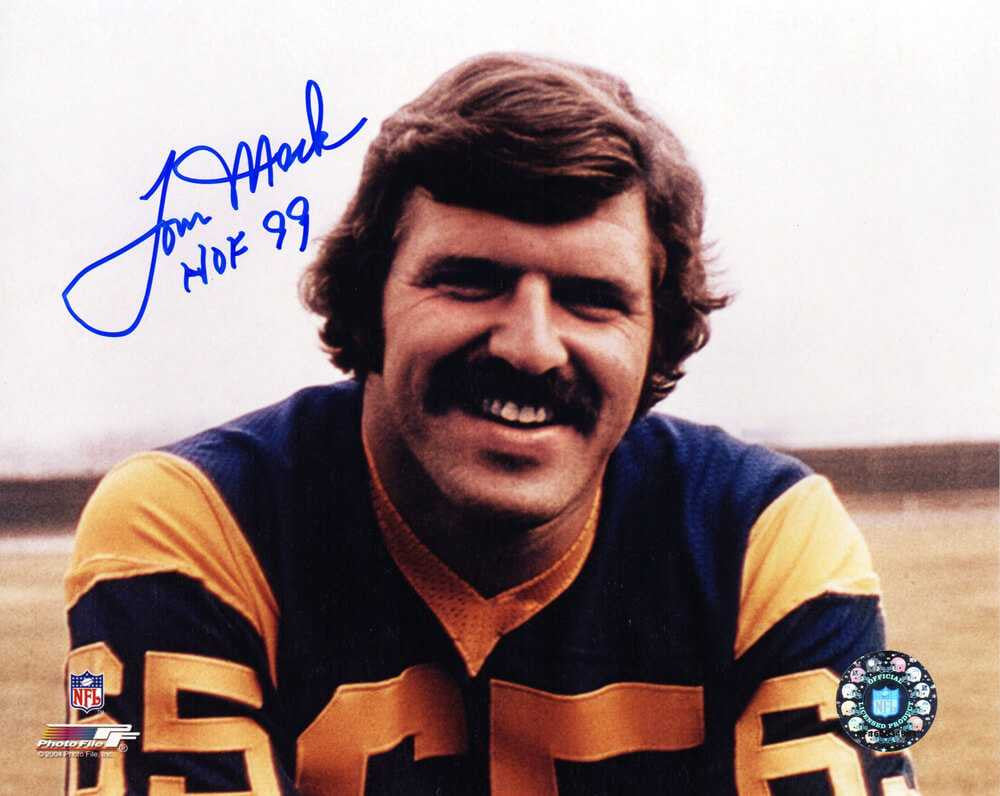 Tom Mack Signed Rams Close Up Pose 8x10 Photo w/HOF'99 - Schwartz Authenticated