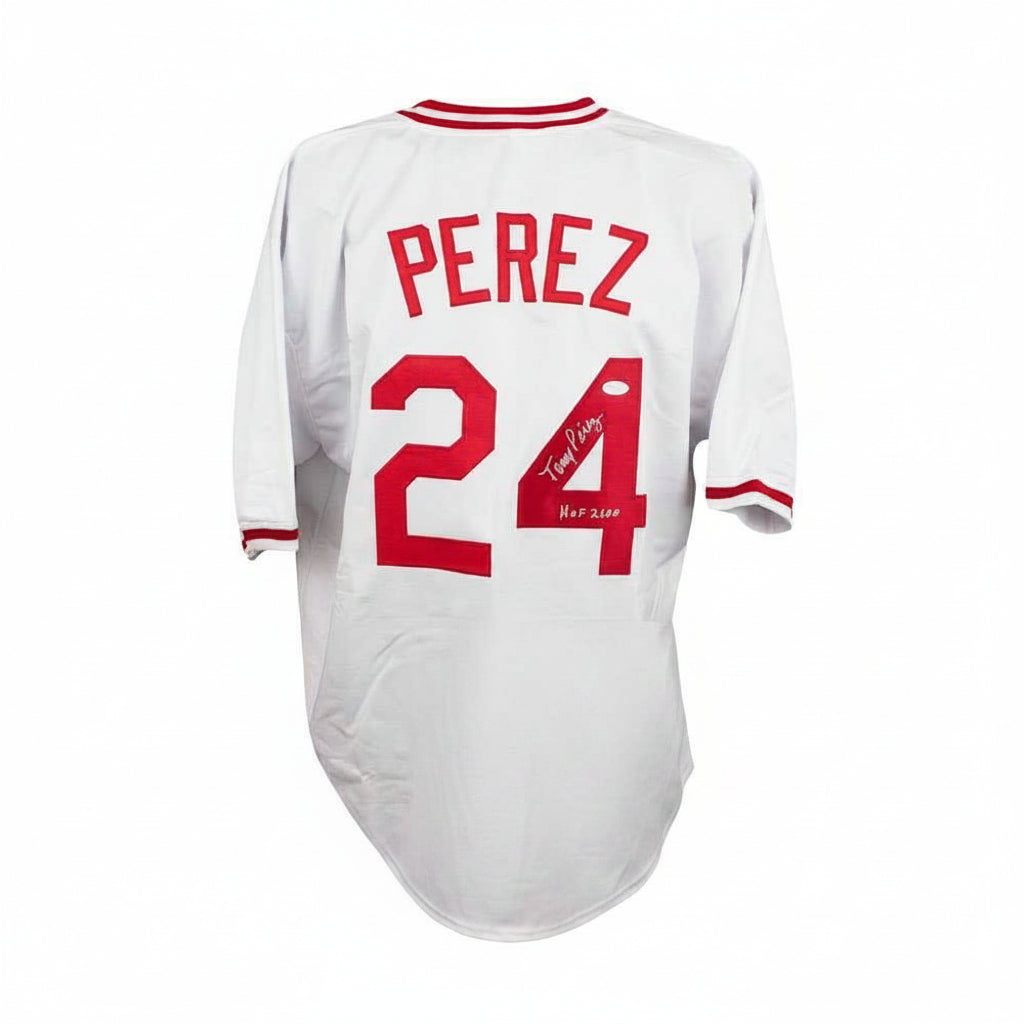 Tony Perez Autographed Cincinnati Custom White Baseball Jersey HOF 2000 Inscription - JSA COA