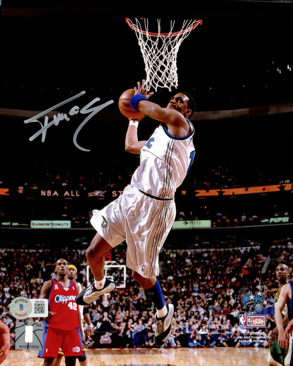 Tracy McGrady Autographed 8X10 Photo Orlando Magic Dunk Beckett BAS Witness