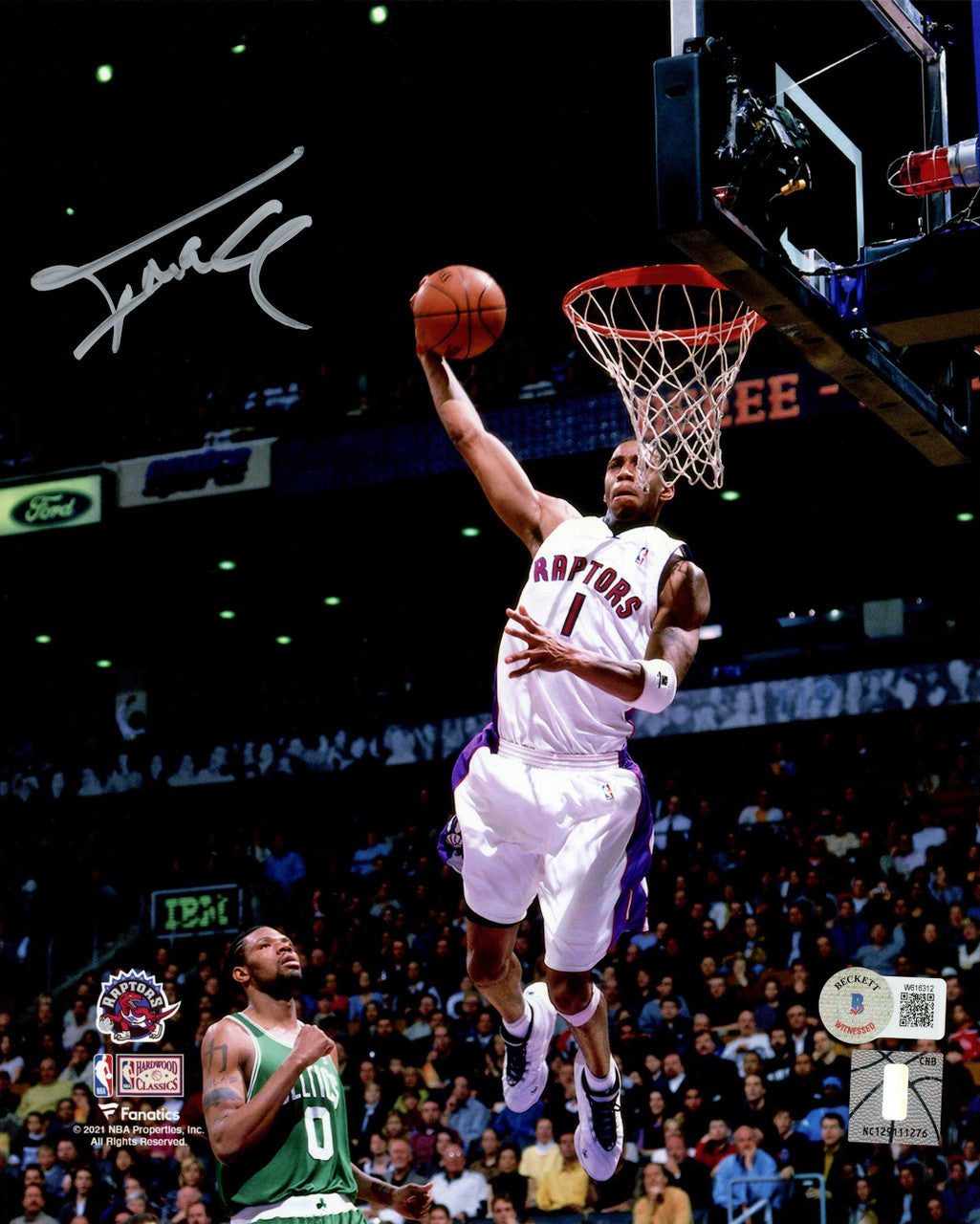 Tracy McGrady Autographed 8X10 Photo Toronto Raptors Dunk Beckett BAS Witness