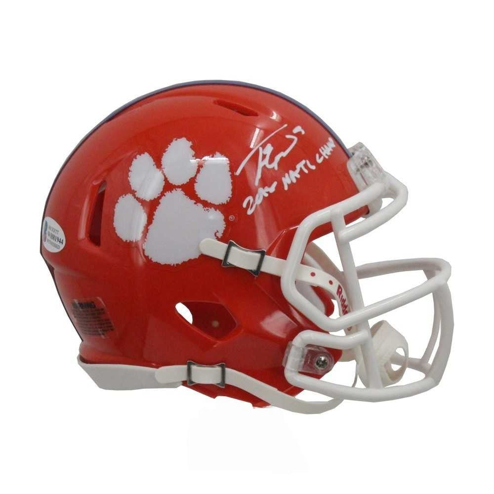 Travis Etienne Autographed Clemson Tigers Mini Football Helmet with “2018 National Champs” Inscription – Beckett BAS