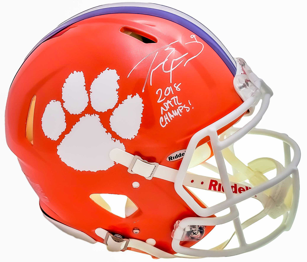 Travis Etienne Autographed Clemson Tigers Orange Full Size Authentic Speed Helmet “2018 Natl Champs!” – Beckett BAS QR
