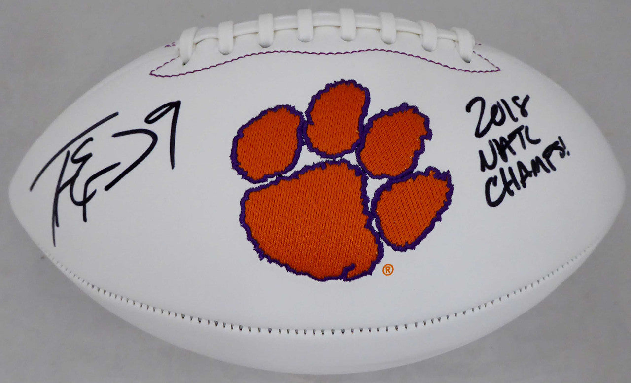 Travis Etienne Autographed Clemson Tigers White Logo Football “2018 Natl Champs!” – Beckett BAS