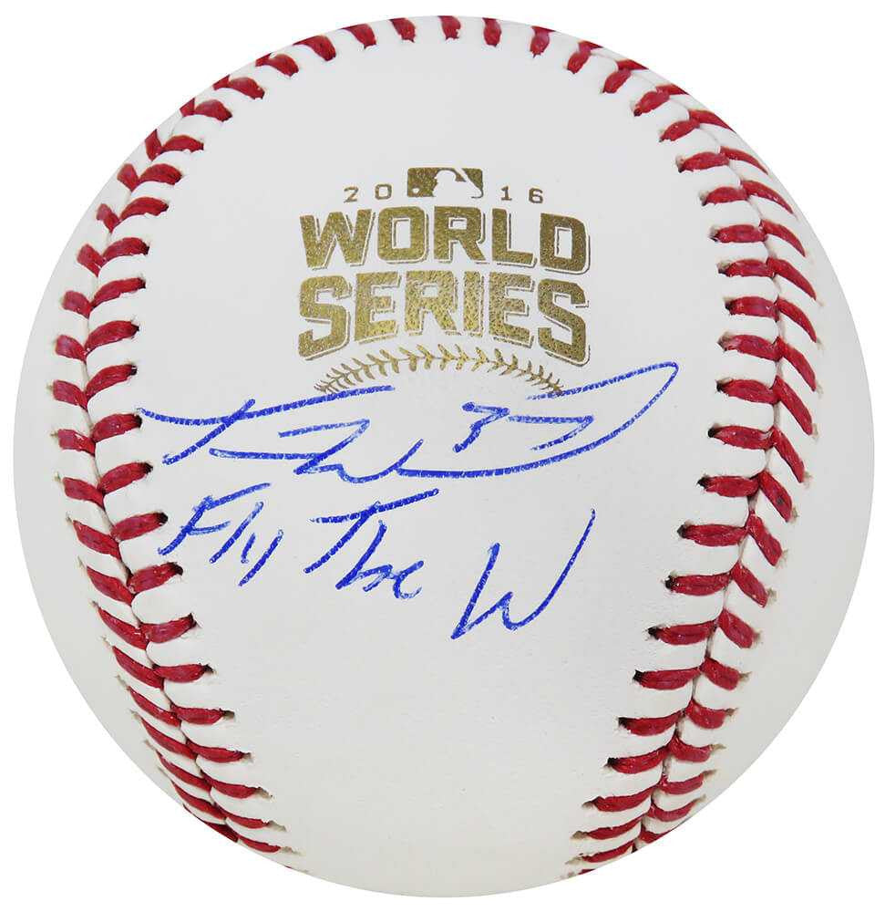 Travis Wood Signed Rawlings Official 2016 World Series Baseball w/Fly The W - Schwartz Authenticated