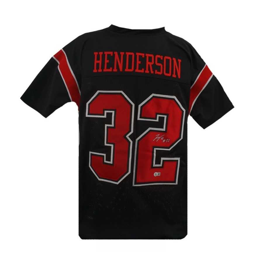 TreVeyon Henderson Autographed Ohio State Buckeyes Black Jersey - Beckett