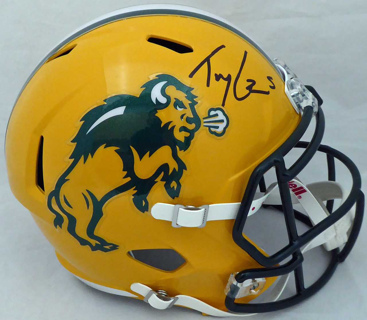 Trey Lance Autographed North Dakota State Bison Yellow Full Size Speed Helmet Beckett BAS