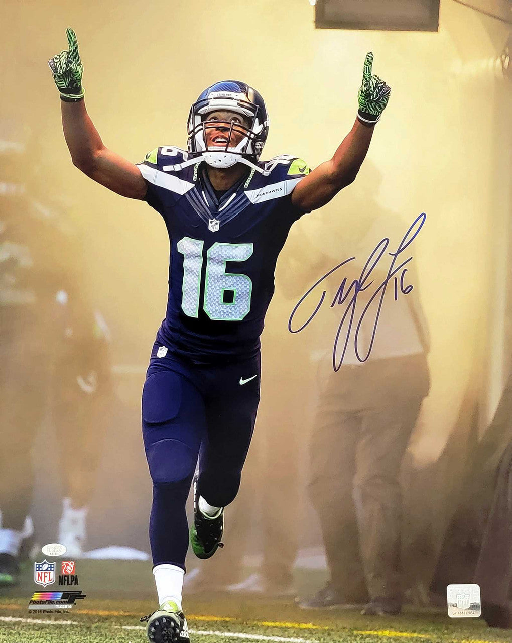 Tyler Lockett Autographed 16x20 Photo Seattle Seahawks Tunnel MCS Holo Stock #209199