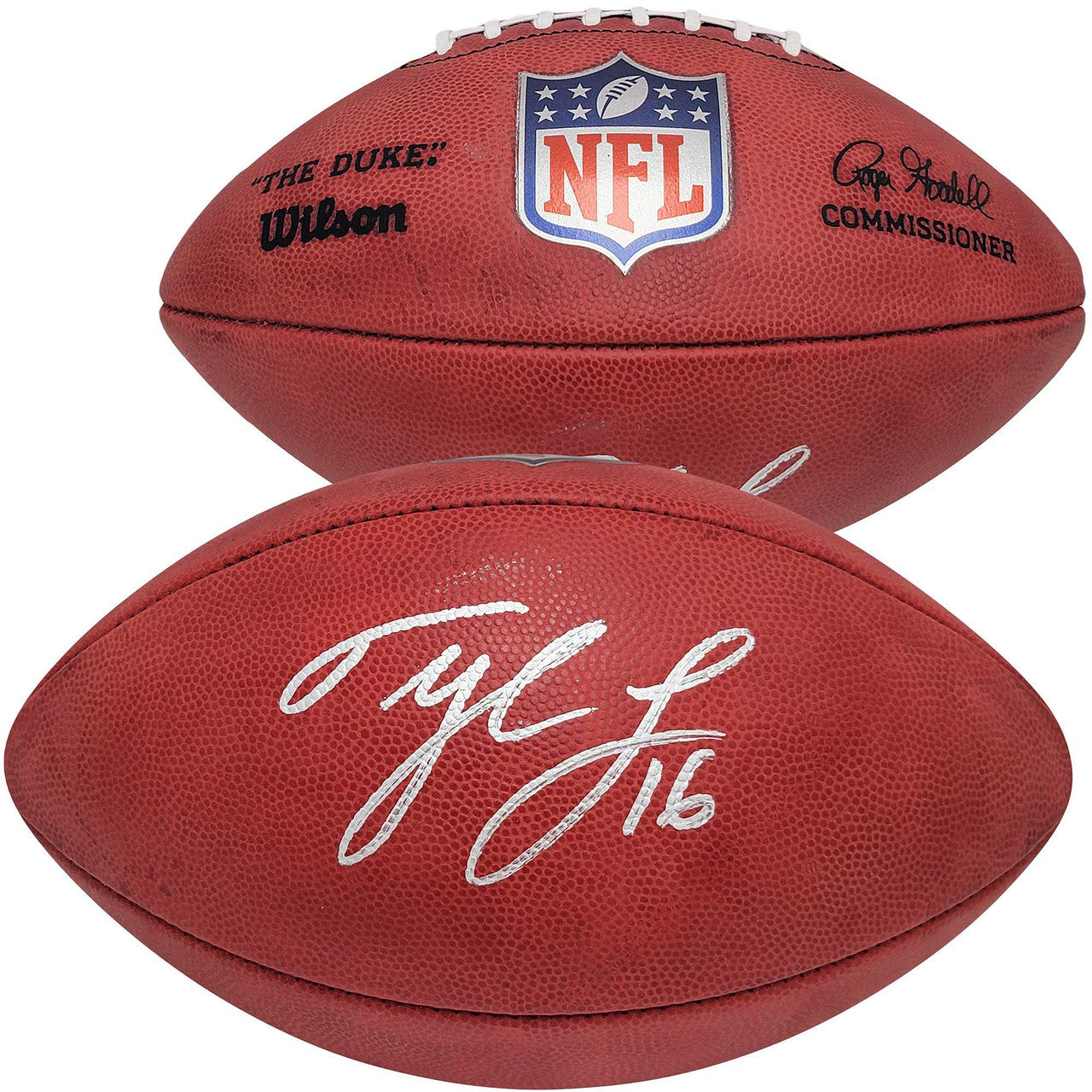 Tyler Lockett Autographed Official NFL Leather Colored Shield Football Seattle Seahawks MCS Holo