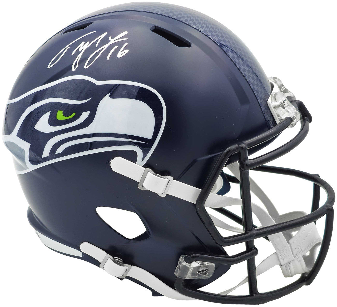 Tyler Lockett Autographed Seattle Seahawks Blue Full Size Speed Replica Helmet MCS Holo
