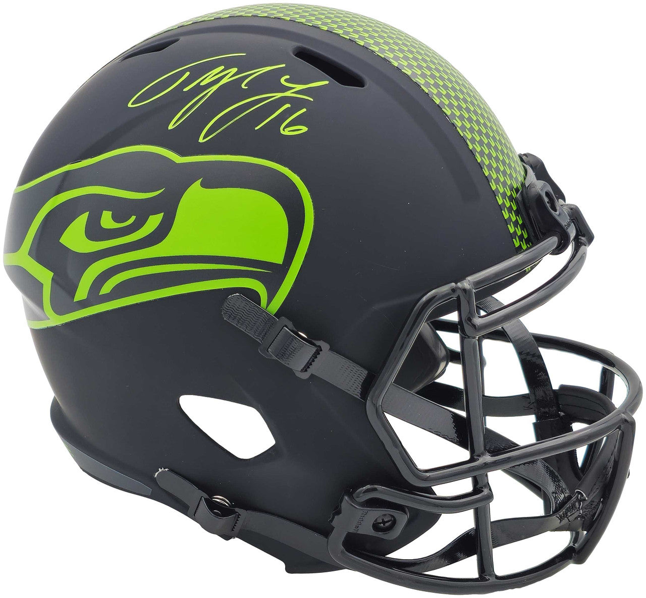 Tyler Lockett Autographed Seattle Seahawks Eclipse Black Full Size Speed Replica Helmet MCS Holo