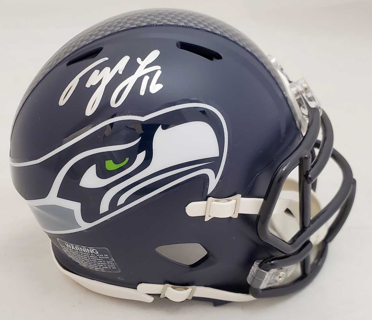 Tyler Lockett Autographed Seattle Seahawks Speed Mini Helmet In Silver MCS Holo