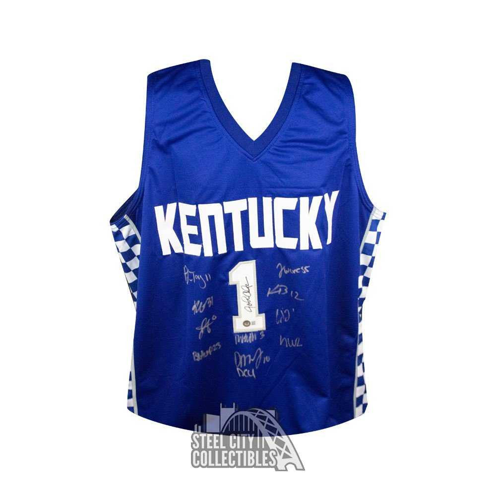 University of Kentucky Autographed Custom Blue Basketball Jersey - BAS COA (12 Signatures)