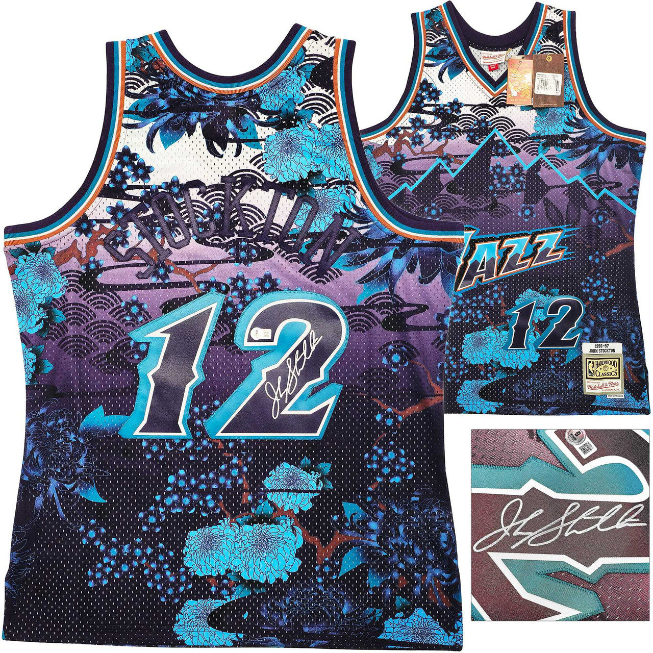 Utah Jazz John Stockton Autographed Purple Authentic Mitchell & Ness 1996-97 Hardwood Classic Swingman Asian Heritage 5.0 Jersey Size L Beckett BAS Witness Stock #224343