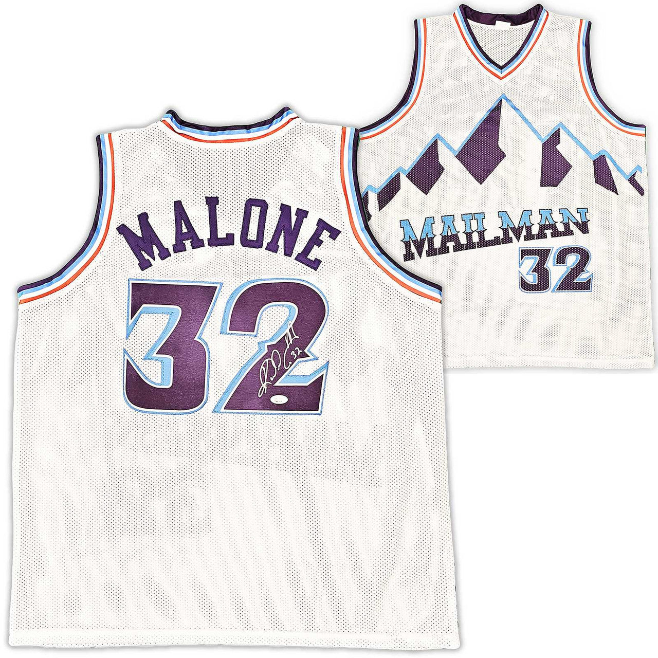 Utah Jazz Karl Malone Autographed White Jersey JSA Stock #215763