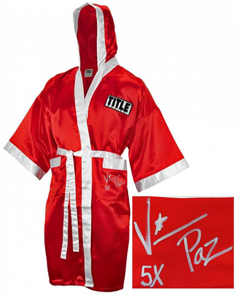 Vinny 'Paz' Pazienza Signed Title Red With White Trim Boxing Robe w/5x - Schwartz Authenticated