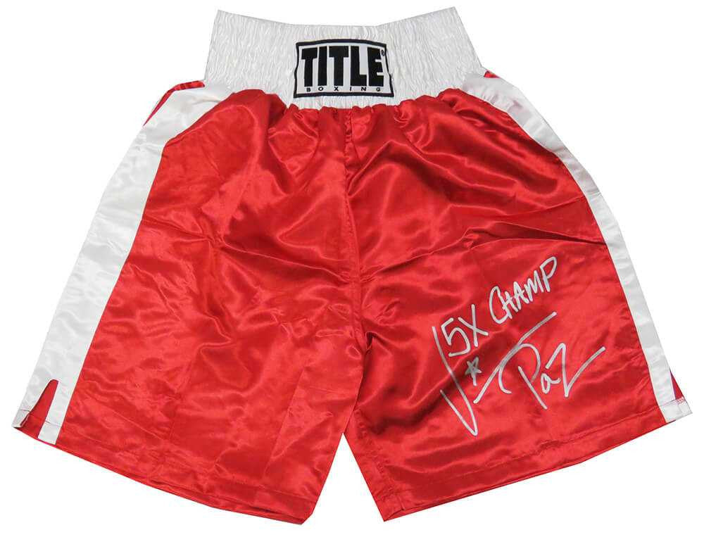 Vinny 'Paz' Pazienza Signed Title Red With White Trim Boxing Trunks w/5x Champ