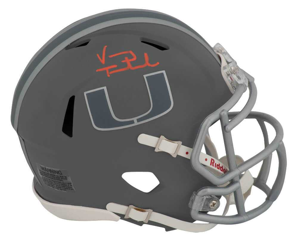 Vinny Testaverde Signed Miami Hurricanes SLATE Riddell Speed Mini Helmet - Schwartz Authenticated