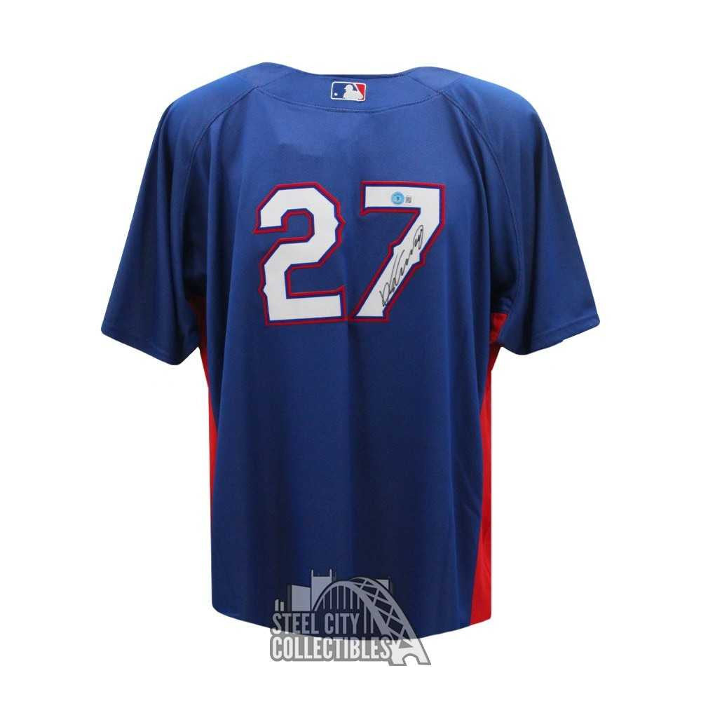 Vladimir Guerrero Autographed Texas Mitchell & Ness Blue Baseball Jersey - BAS (Large)