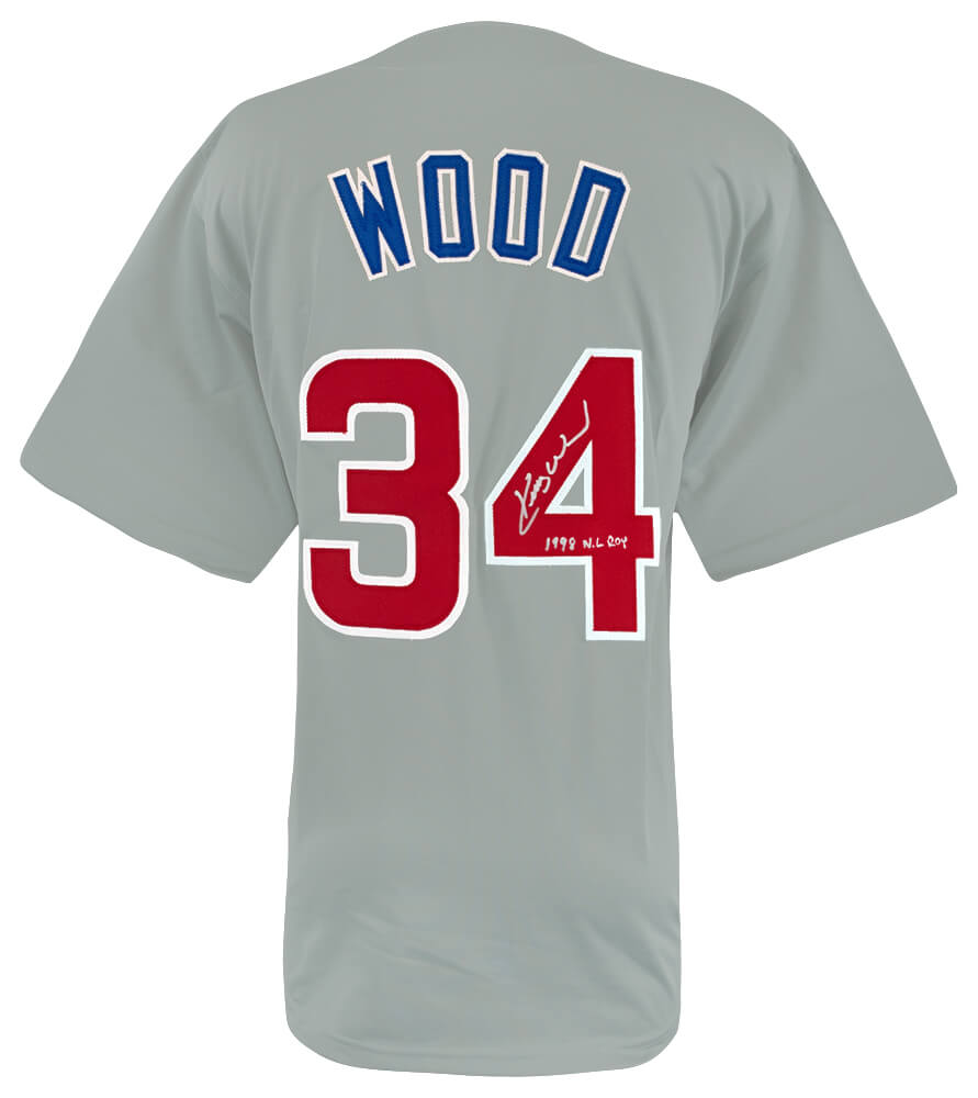 Chicago Cubs Kerry Wood Signed Grey Custom Baseball Jersey w/1998 NL ROY