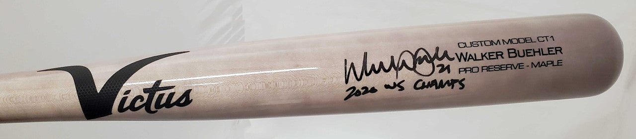 Walker Buehler Autographed Blonde Victus Game Model Bat Los Angeles Dodgers "2020 WS Champs" Beckett BAS Stock #193766