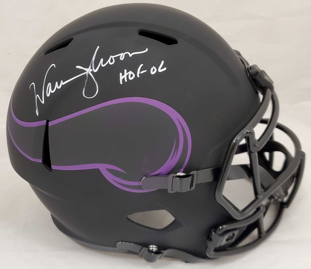 Warren Moon Autographed Minnesota Vikings Eclipse Black Full Size Speed Replica Helmet "HOF 06" MCS Holo Stock #187023
