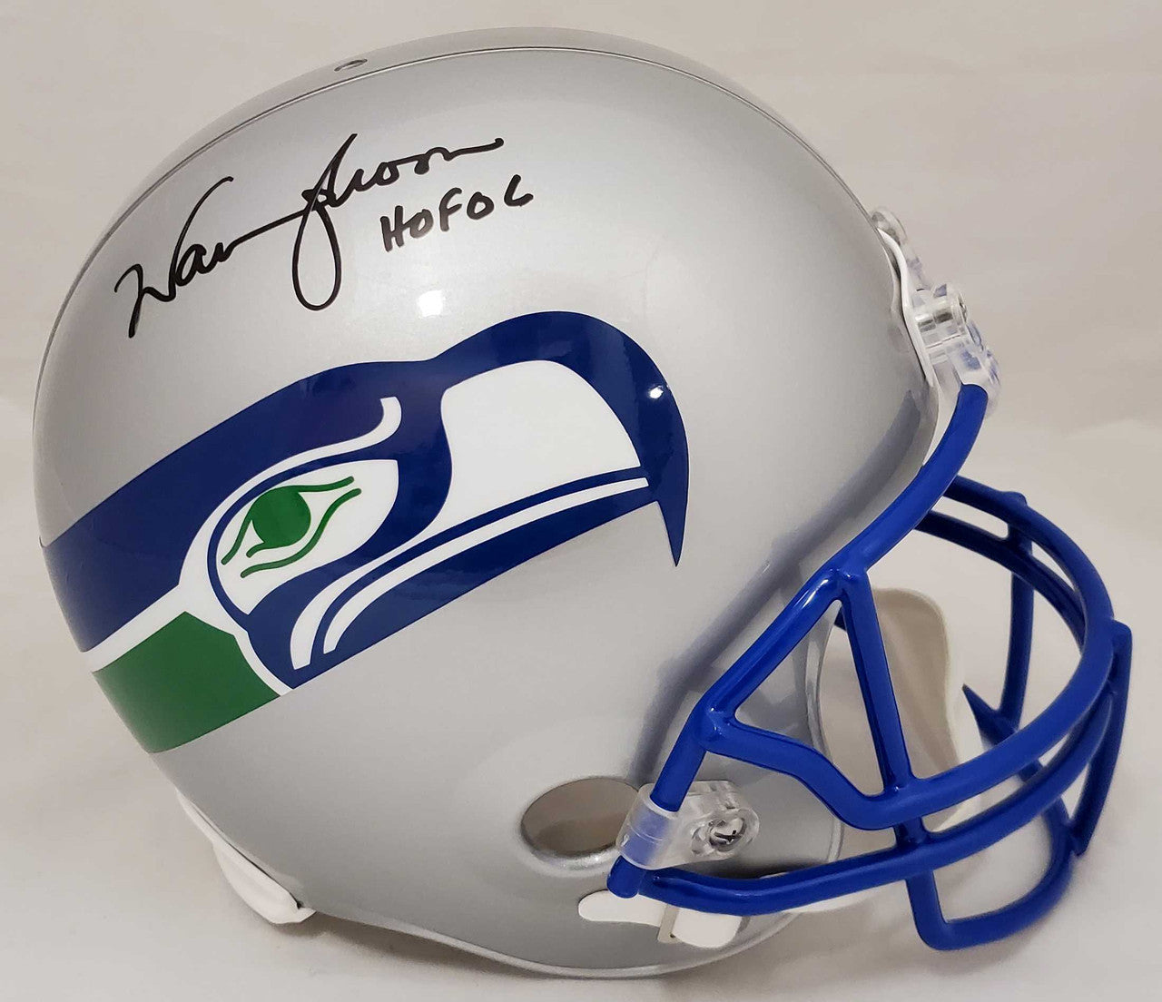 Warren Moon Autographed Seattle Seahawks Full Size Gray Replica Throwback Helmet "HOF 06" MCS Holo Stock #187028