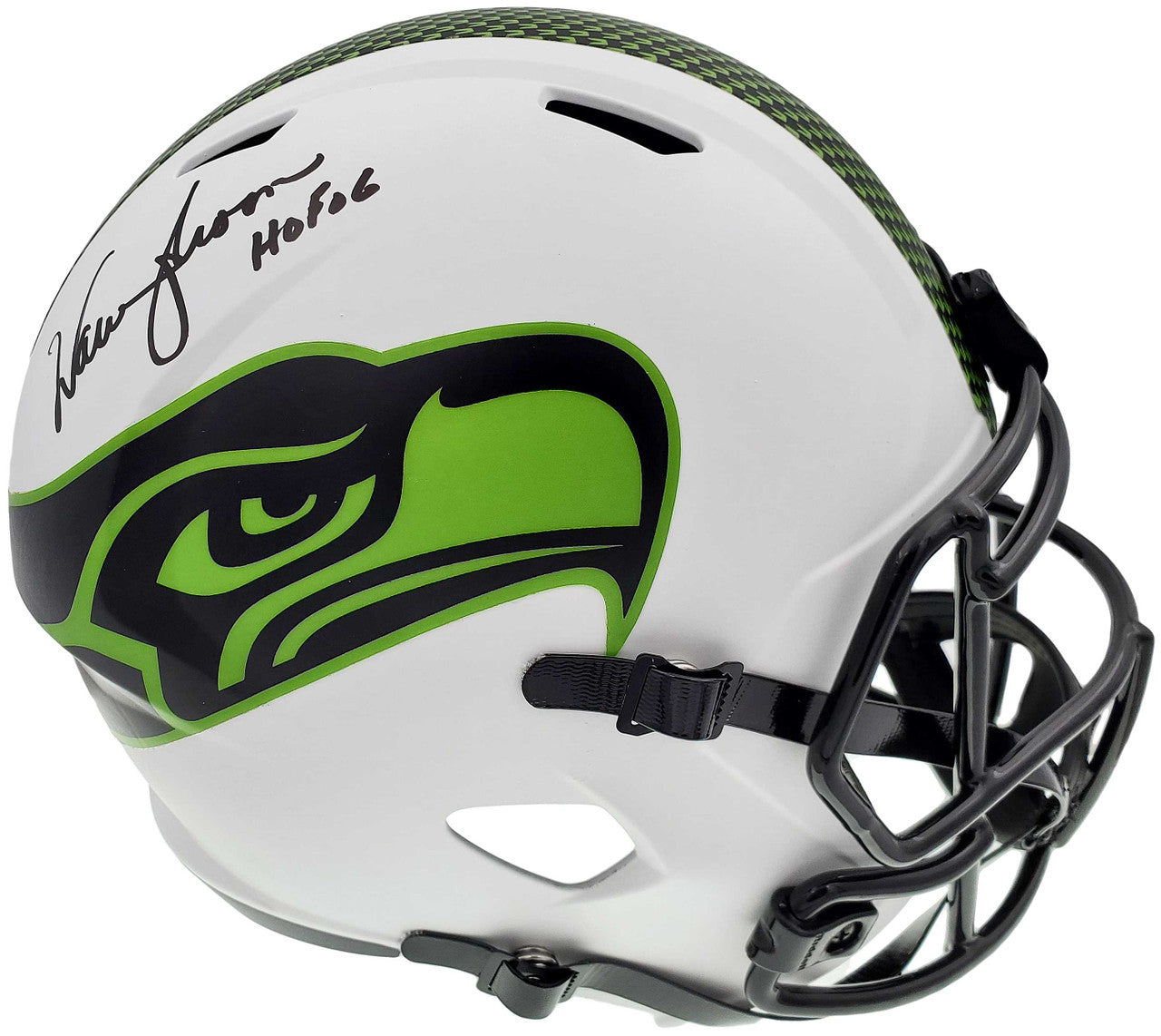Warren Moon Autographed Seattle Seahawks Lunar Eclipse White Full Size Replica Speed Helmet "HOF 06" MCS Holo Stock #196472