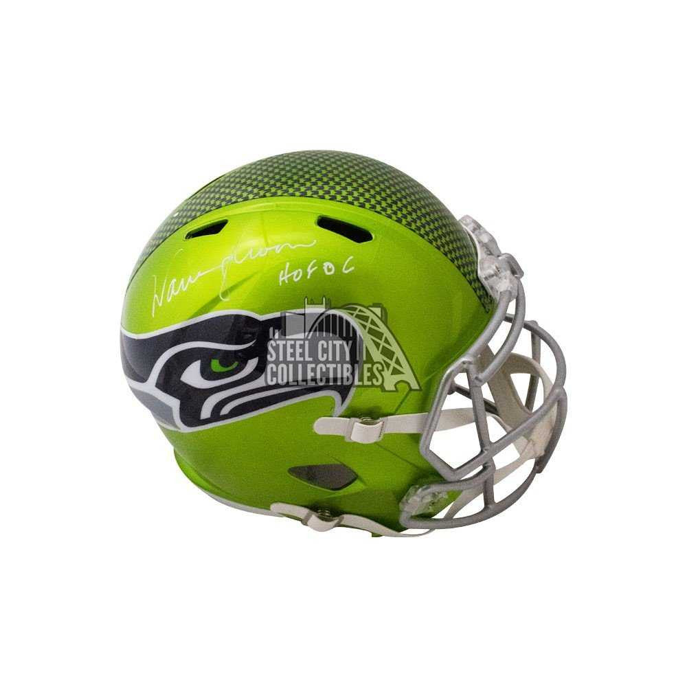Warren Moon HOF 06 Autographed Seattle Seahawks Flash Replica Full-Size Football Helmet - BAS (White Ink)
