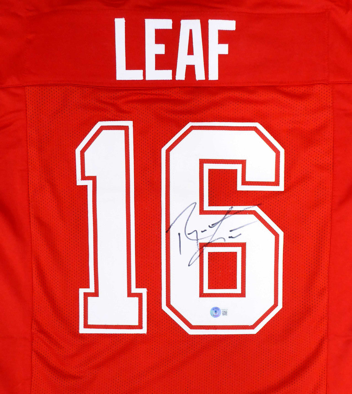 Washington State Cougars Ryan Leaf Autographed Red Jersey Beckett BAS QR