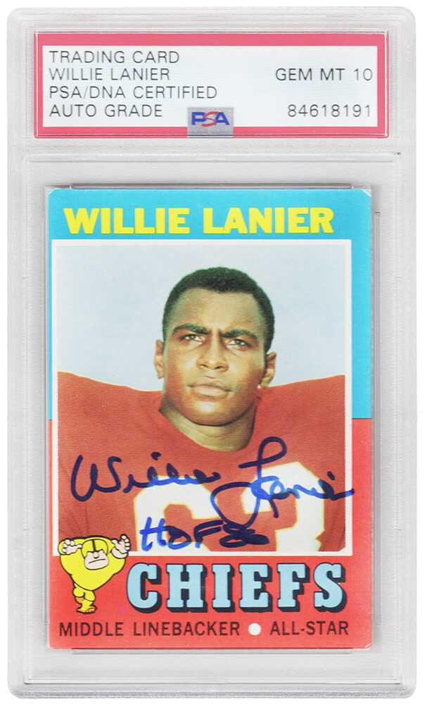 Willie Lanier Signed Kansas City Chiefs 1971 Topps Football Rookie Card #114 w/HOF'86 (PSA Encapsulated - Auto Grade 10)