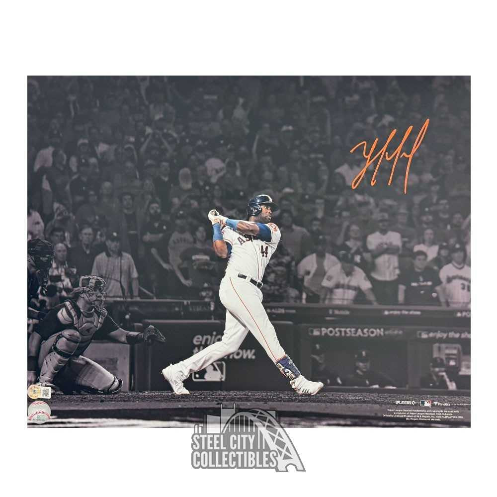 Yordan Alvarez Autographed Houston 16x20 Baseball Photo - BAS (Horizontal, Dark Background)