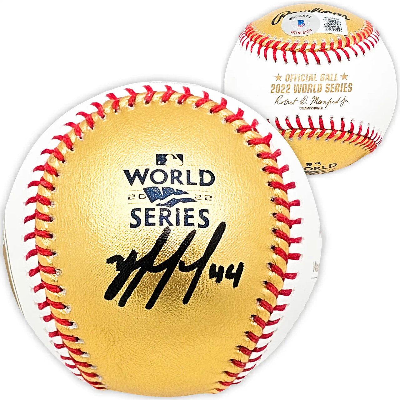 Yordan Alvarez Autographed Official 2022 Gold World Series Gold MLB Baseball Houston Astros Beckett BAS Witness (Smudged)