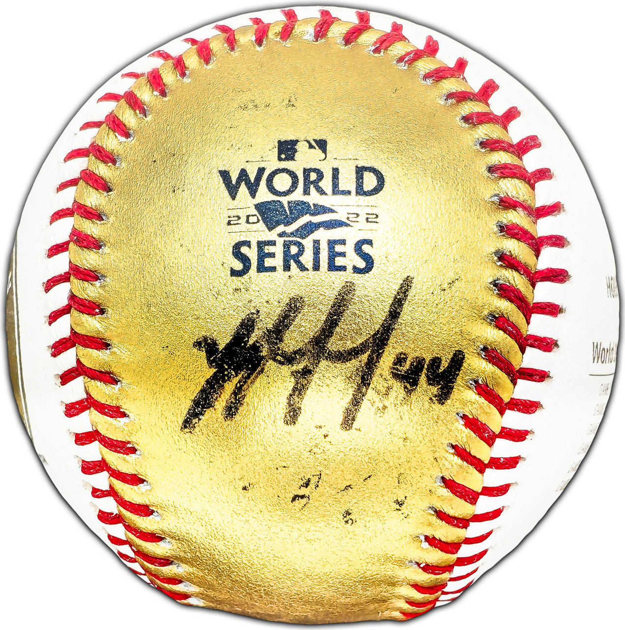 Yordan Alvarez Autographed Official 2022 Gold World Series Logo Baseball Houston Astros Beckett BAS #W381821