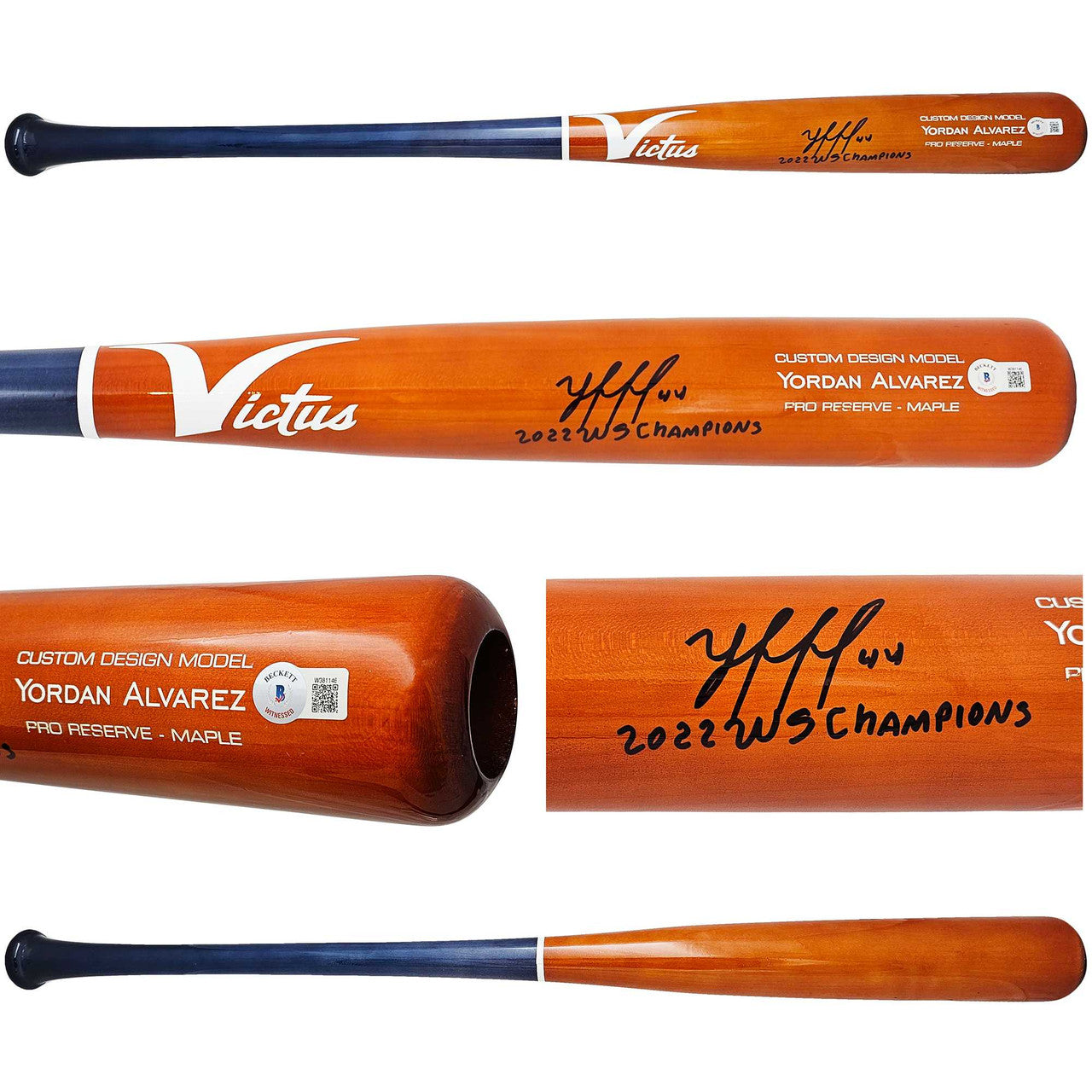 Yordan Alvarez Autographed Orange & Blue Victus Player Model Bat Houston Astros "2022 WS Champions" Beckett BAS Witness