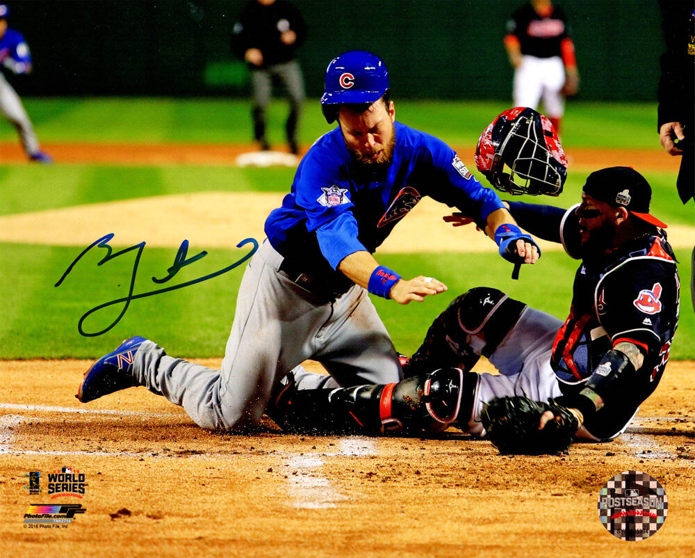 Ben Zobrist Signed Chicago Cubs 2016 World Series Home Plate Collision 8x10 Photo
