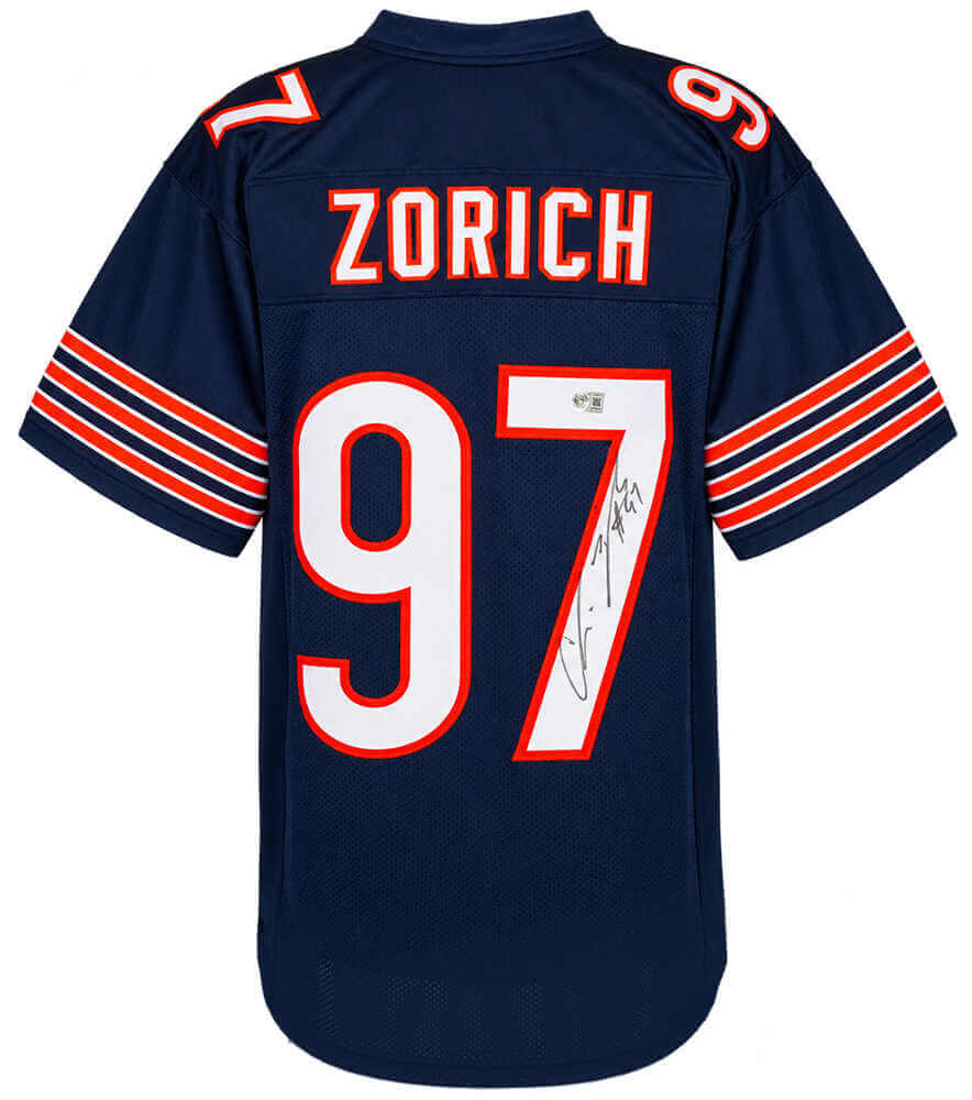 Chris Zorich Autographed Chicago Bears Navy Custom Football Jersey (Size XL) - Beckett Authenticated