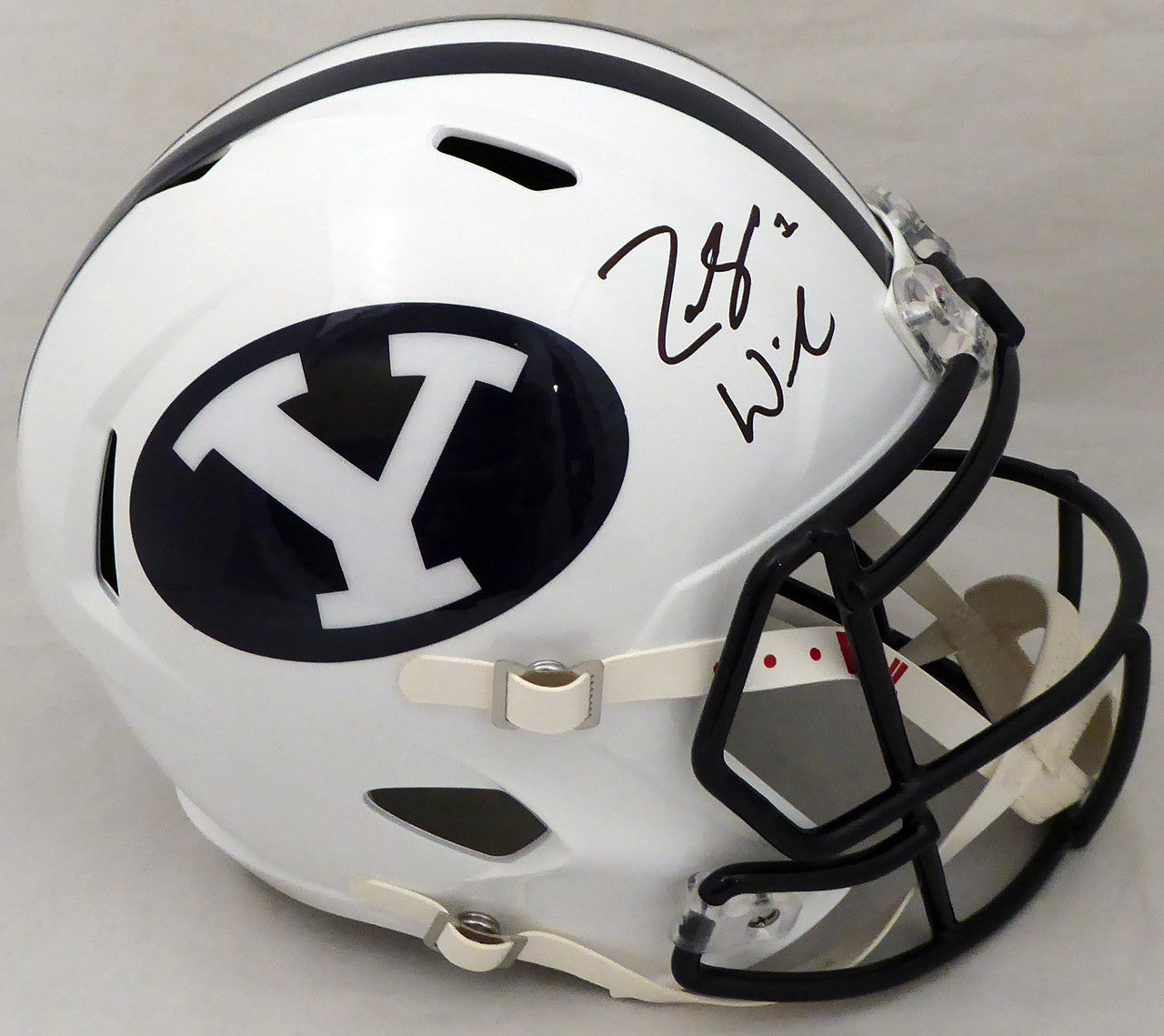 Zach Wilson Autographed BYU Cougars White Full Size Speed Helmet Beckett BAS Stock #191105