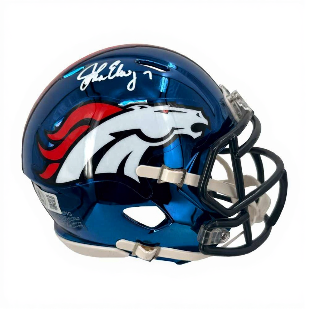 John Elway Autographed Denver Chrome Mini Football Helmet - BAS
