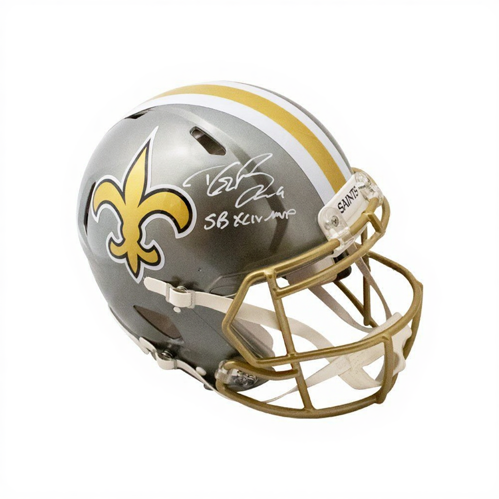 Drew Brees “SB XLIV MVP” Signed New Orleans Saints Flash Authentic Full-Size Helmet – Beckett BAS Certified