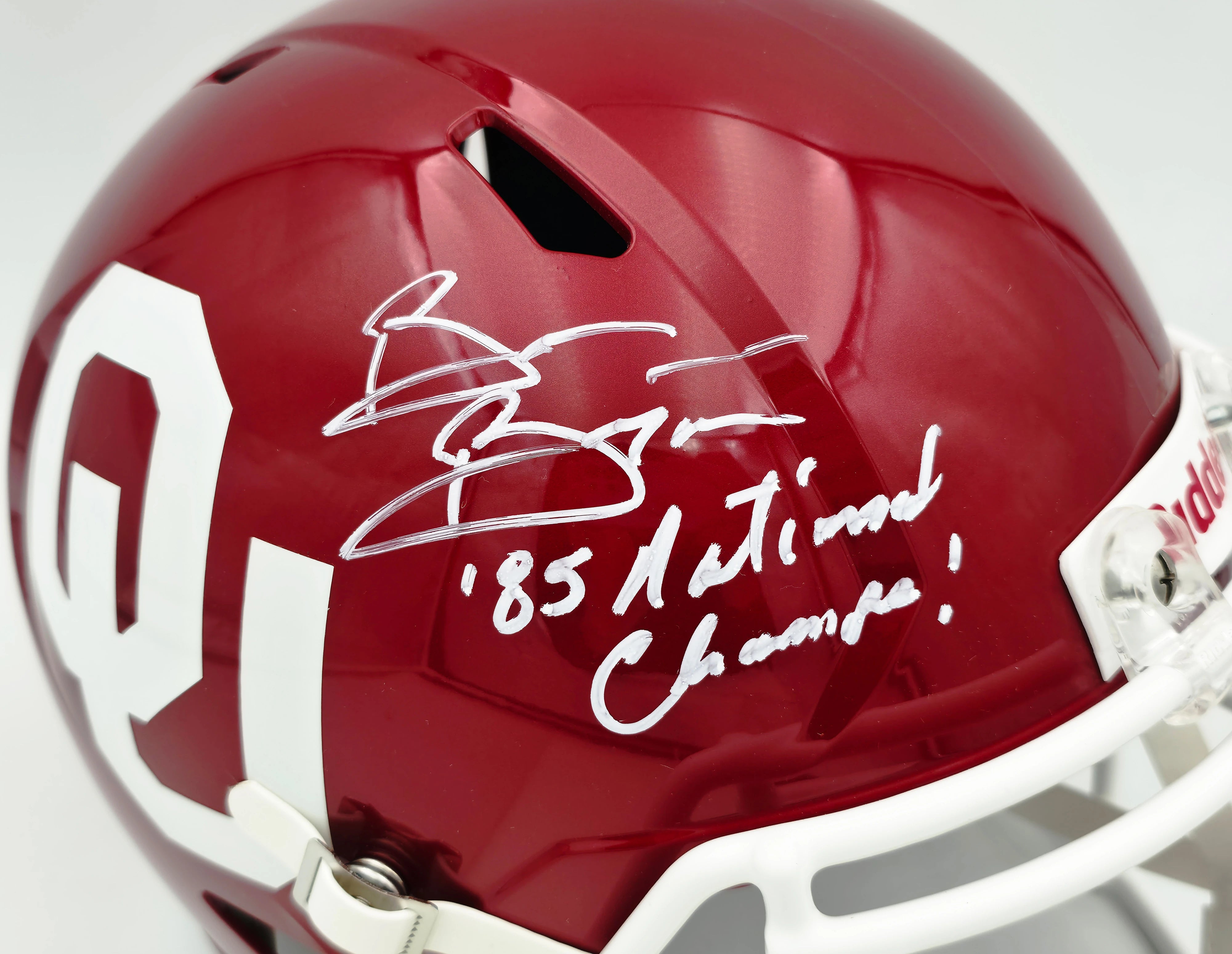 Brian Bosworth Autographed Oklahoma Crimson Full Size Helmet "85 National Champs!" | BAS Witness