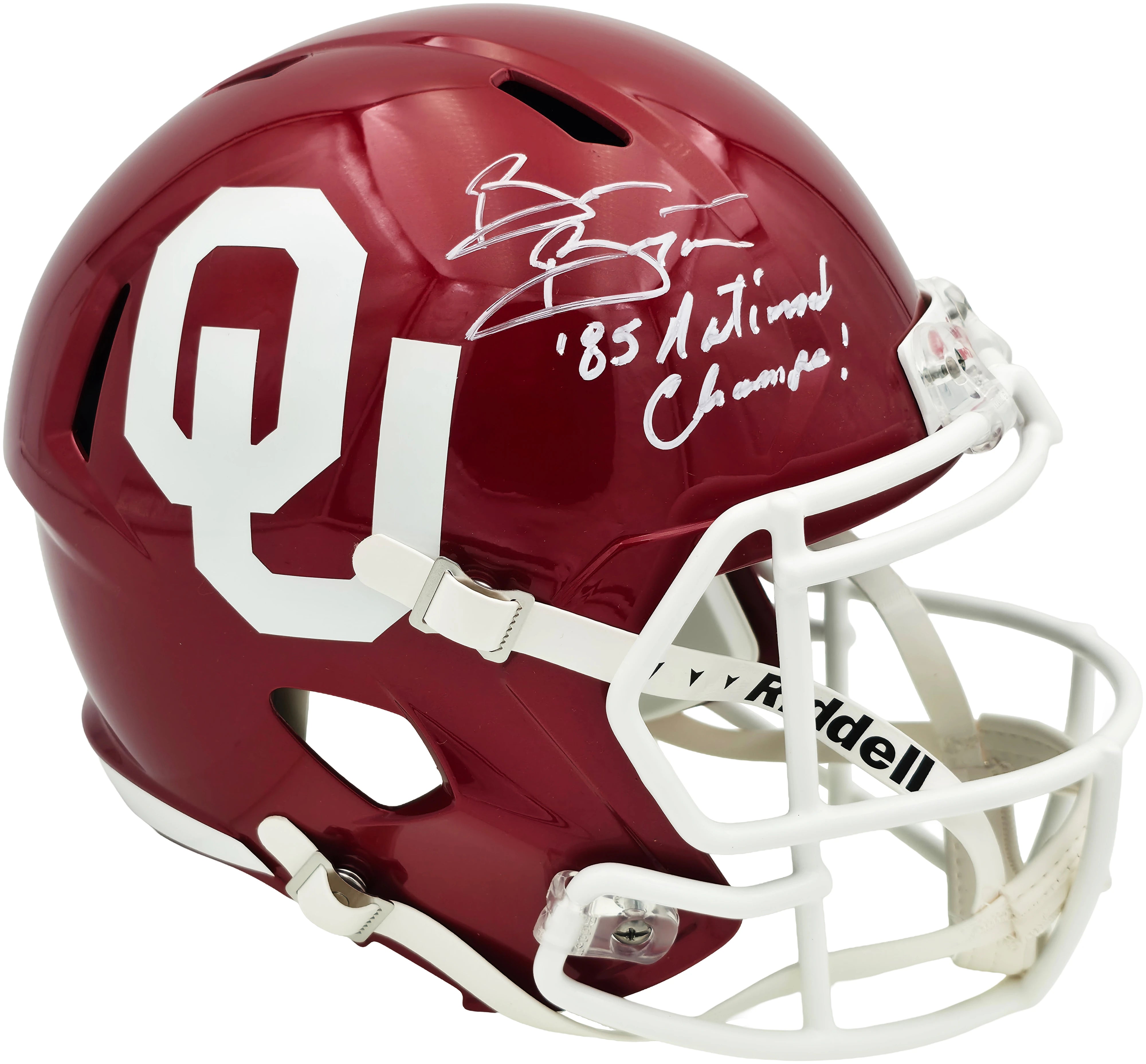 Brian Bosworth Autographed Oklahoma Crimson Full Size Helmet "85 National Champs!" | BAS Witness